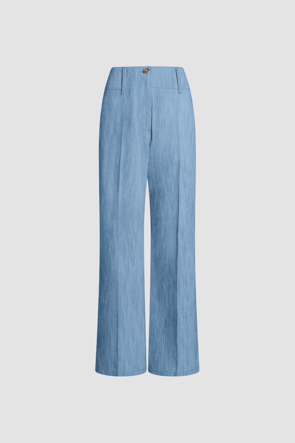 Patou - Cotton Blend Wide Leg Denim Trousers - Riviera Sky Blue - Light blue wide leg denim trousers. Wide waistband. Straight leg.
