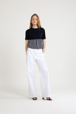 Wide waistband trousers in organic cotton gabardine