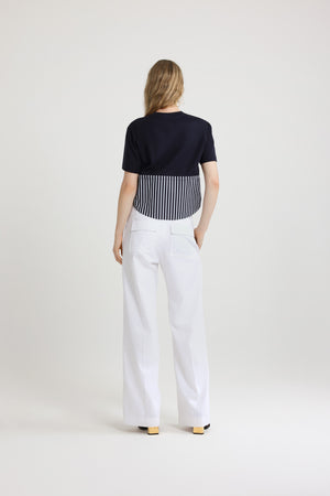 Wide waistband trousers in organic cotton gabardine