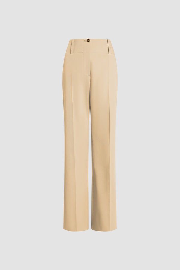 Patou - Pantalon droit large en coton bio - Sand - Pantalon droit large couleur sable. Taille haute. Jambes droites.