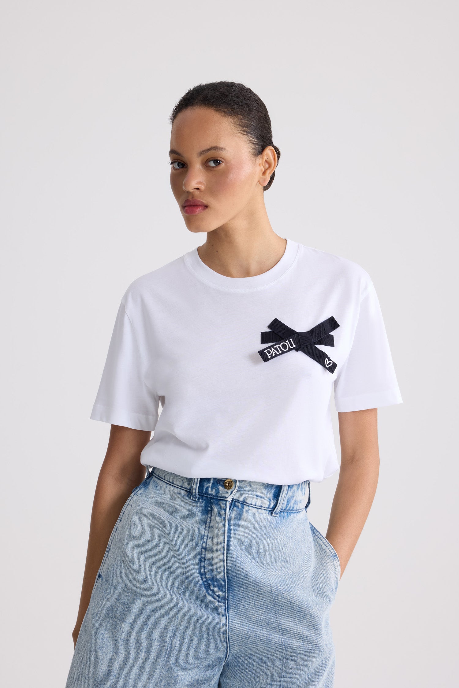 Patou - Cotton Blend Denim Bermuda Shorts - Riviera Sky Blue - Light blue denim Bermuda shorts. High waist.