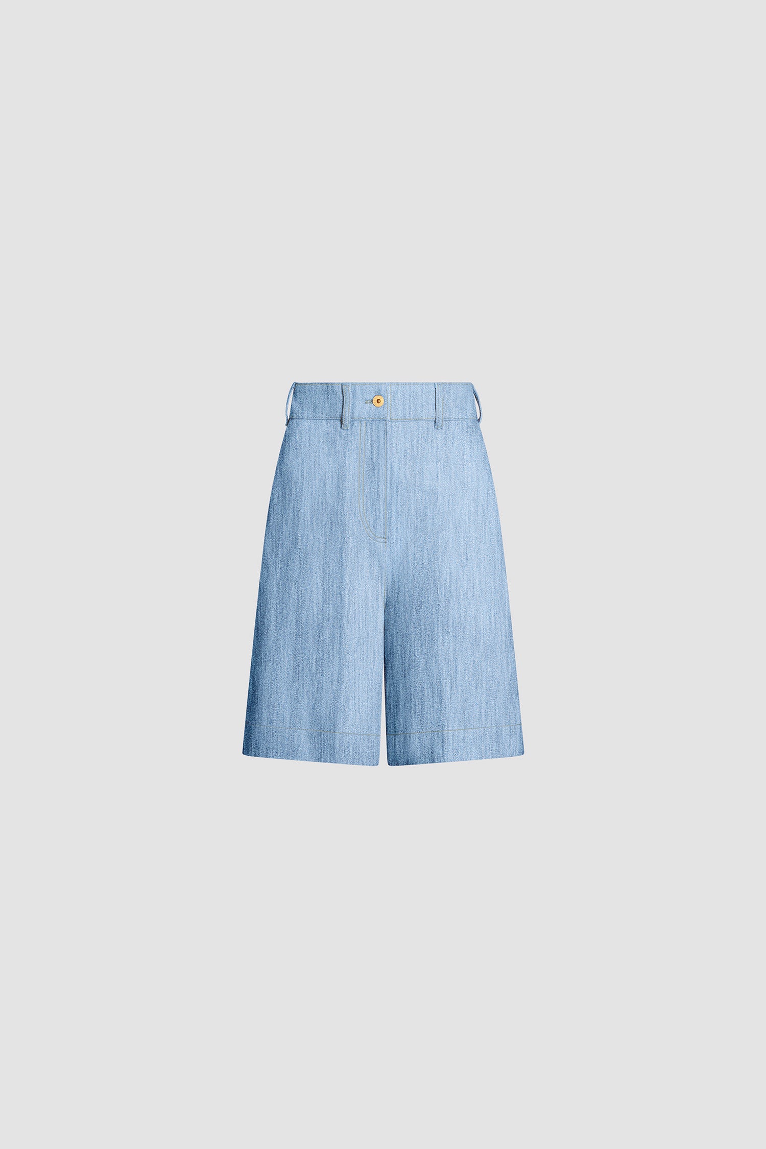 Patou - Cotton Blend Denim Bermuda Shorts - Riviera Sky Blue - Light blue denim Bermuda shorts. High waist.