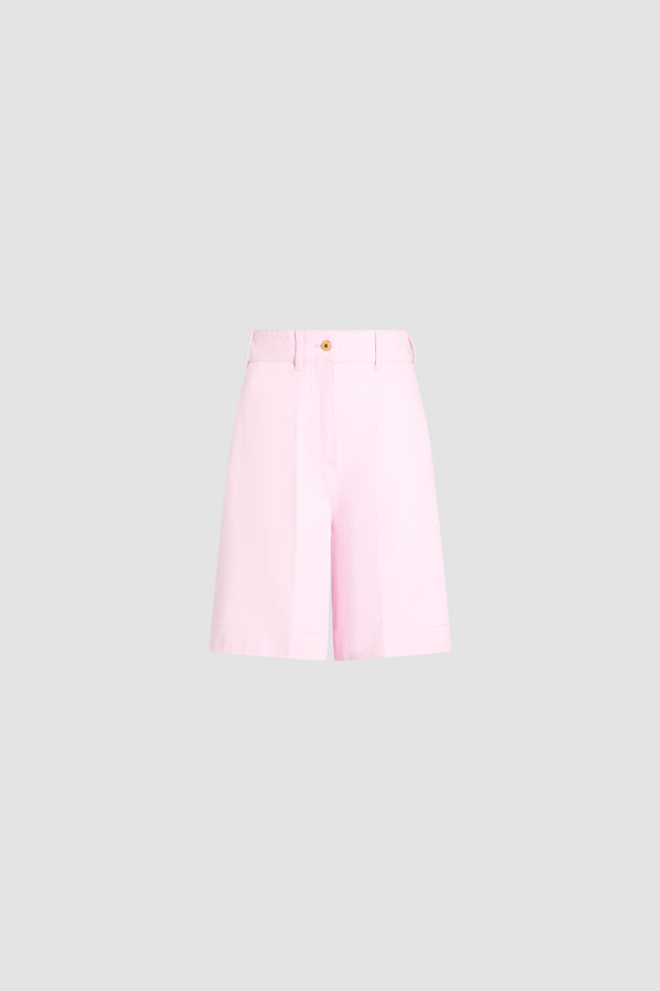 Patou - Bermuda en coton bio - Pink Sunset - Bermuda rose. Taille haute. Fermeture par bouton doré.