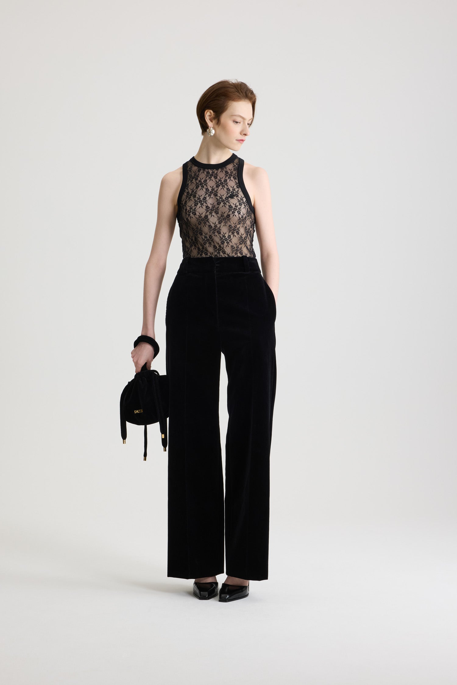 Patou - Pantaloni smoking in cotone biologico - Black - Pantaloni da smoking neri in velluto di cotone biologico. Taglio dritto e vita alta. Questo capo fa parte della Capsule &amp;quot;Evening&amp;quot;, ideata da Guillaume Henry: per immortalare le occasioni speciali con stile e raffinatezza.