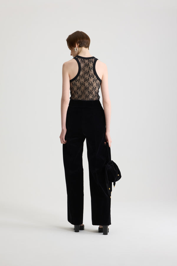 Patou - Tuxedo trousers in organic cotton velvet - Black - Black organic cotton velvet tuxedo pants. Straight cut and high waist.This piece is from the &quot;Evening&quot; Capsule, designed by Guillaume Henry: to immortalize special occasions with style and refinement.