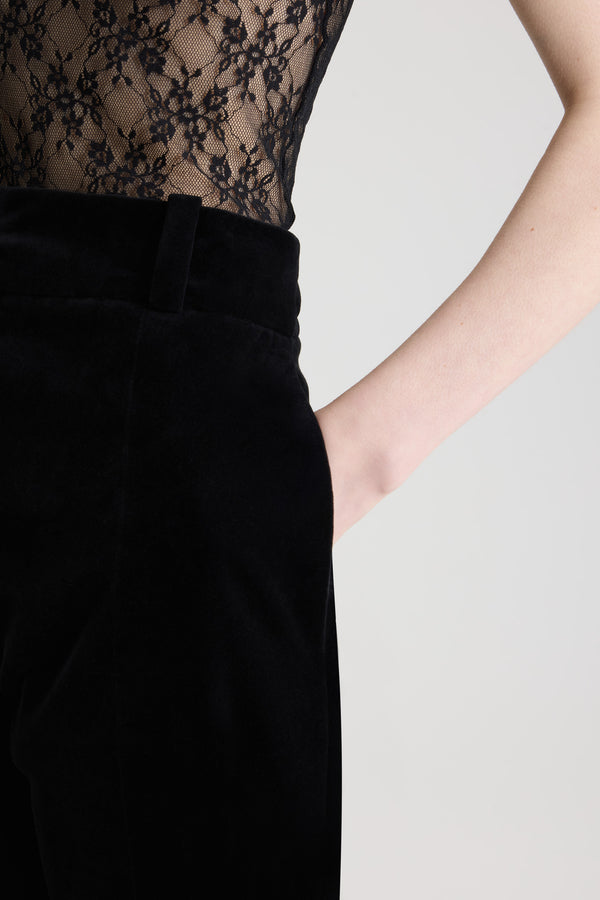 Patou - Tuxedo trousers in organic cotton velvet - Black - Black organic cotton velvet tuxedo pants. Straight cut and high waist.This piece is from the &quot;Evening&quot; Capsule, designed by Guillaume Henry: to immortalize special occasions with style and refinement.