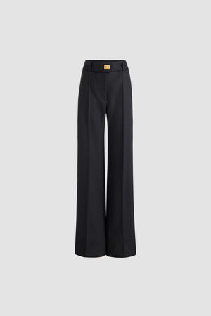 Taillierte Hose mit ausgestelltem Bein und Schlossdetail aus Wolle