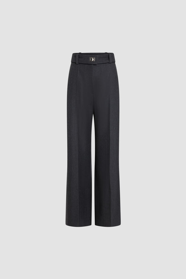 Patou - Lock flared tailored trousers in wool - Mercury - Mercury Grey virgin wool trousers. Long flared leg. Silver-tone lock fastening and concealed zip at the front. Belt loops. Pockets at the sides. Stitched crease at the front and back.