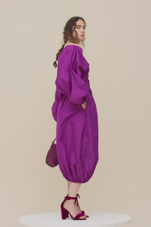 Belted maxi dress in eco-friendly faille