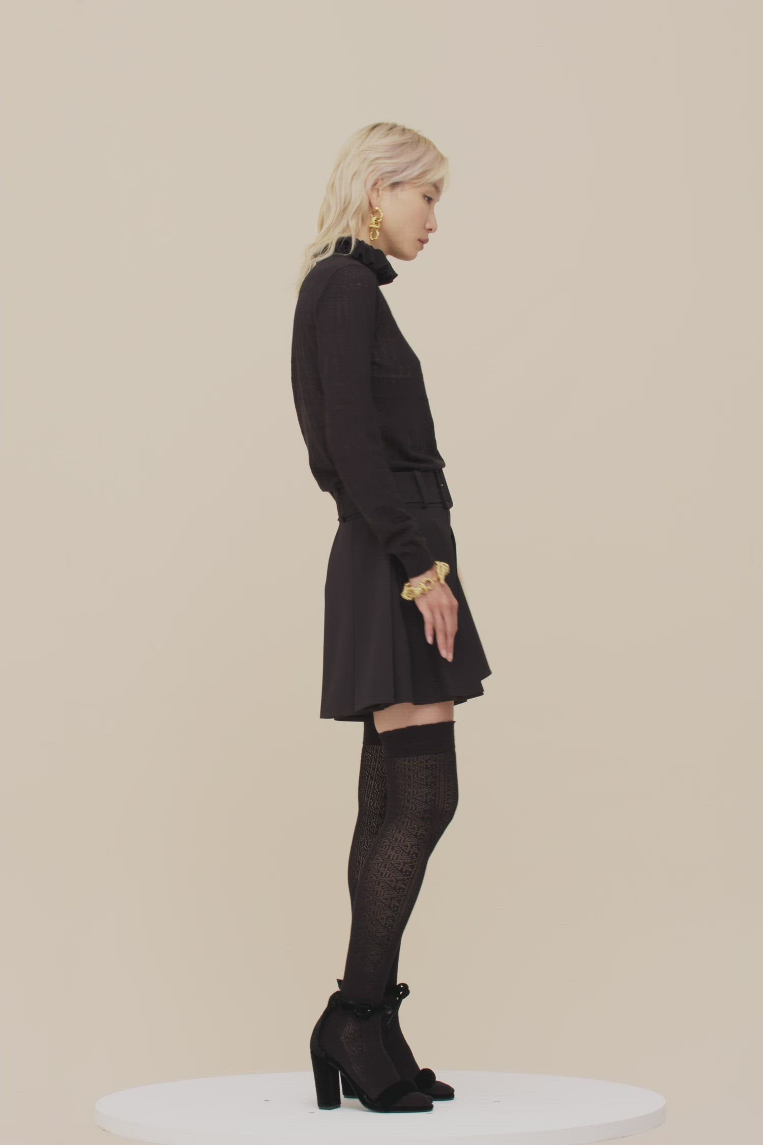 Patou - Ruffle collar open knit jumper in organic cotton - Black - Open stitching, open hearts!Black organic cotton jumper. Open knit with JP logo detailing. Ruffle collar. Ribbed cuffs and waist.