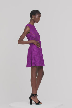 Pleated mini dress in eco lace