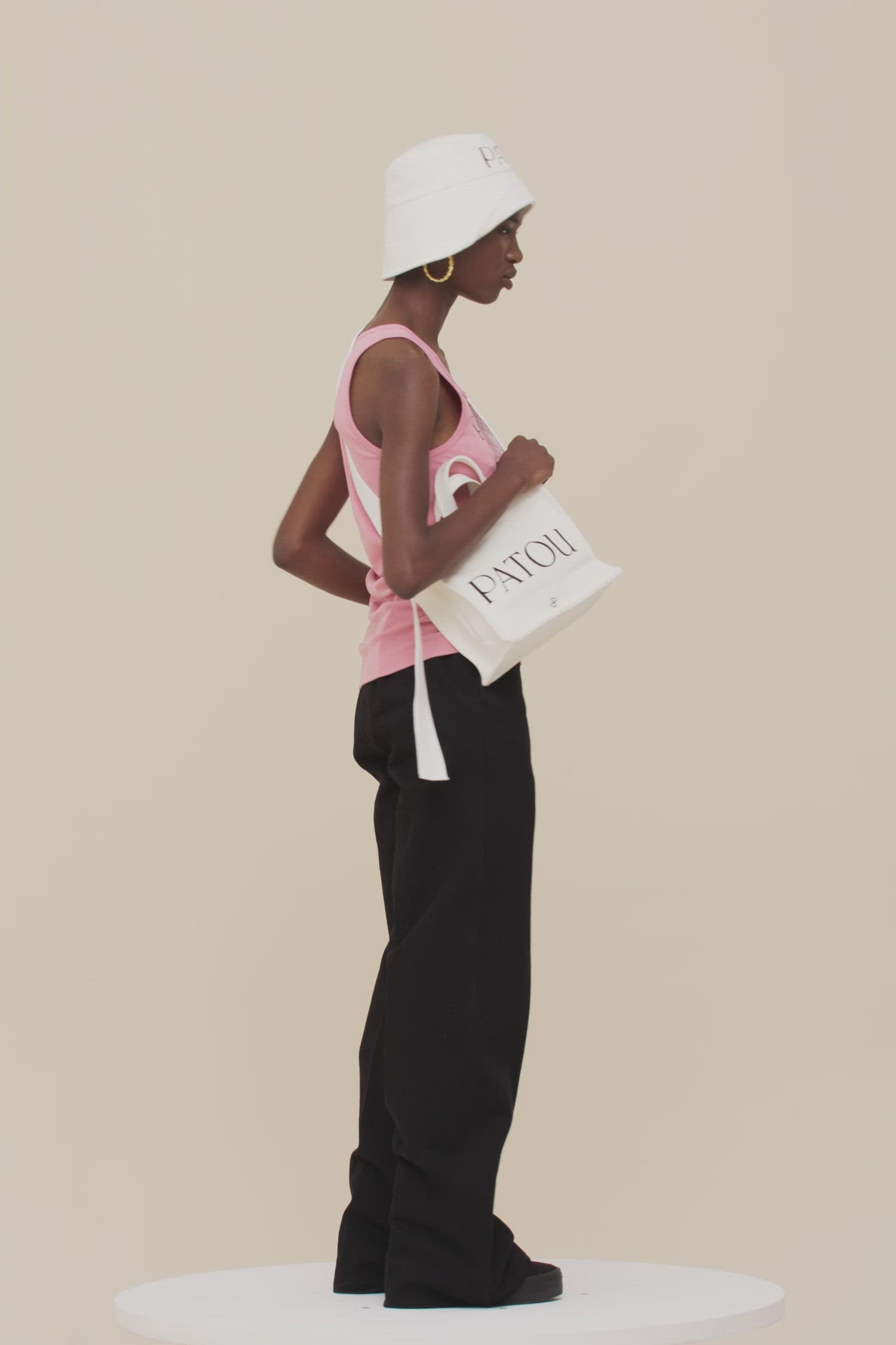 Patou - Patou tank top in organic cotton - Antique Pink - Everyday Patou in every single hue.Antique Pink organic cotton tank top. Scoop neckline. Patou lettering logo in black at the front. Black JP monogram at the back.