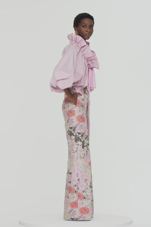 Straight-legged trousers in cotton jacquard