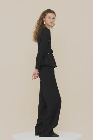 Embroidered cropped tricotine wool jacket