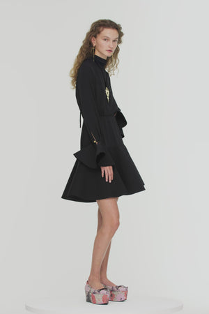 High neck 3D mini dress in recycled cady