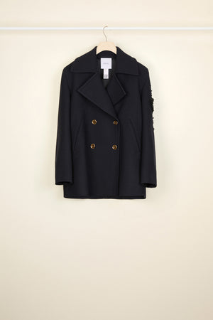 Peacoat-Mantel mit juwelenverziertem Logo