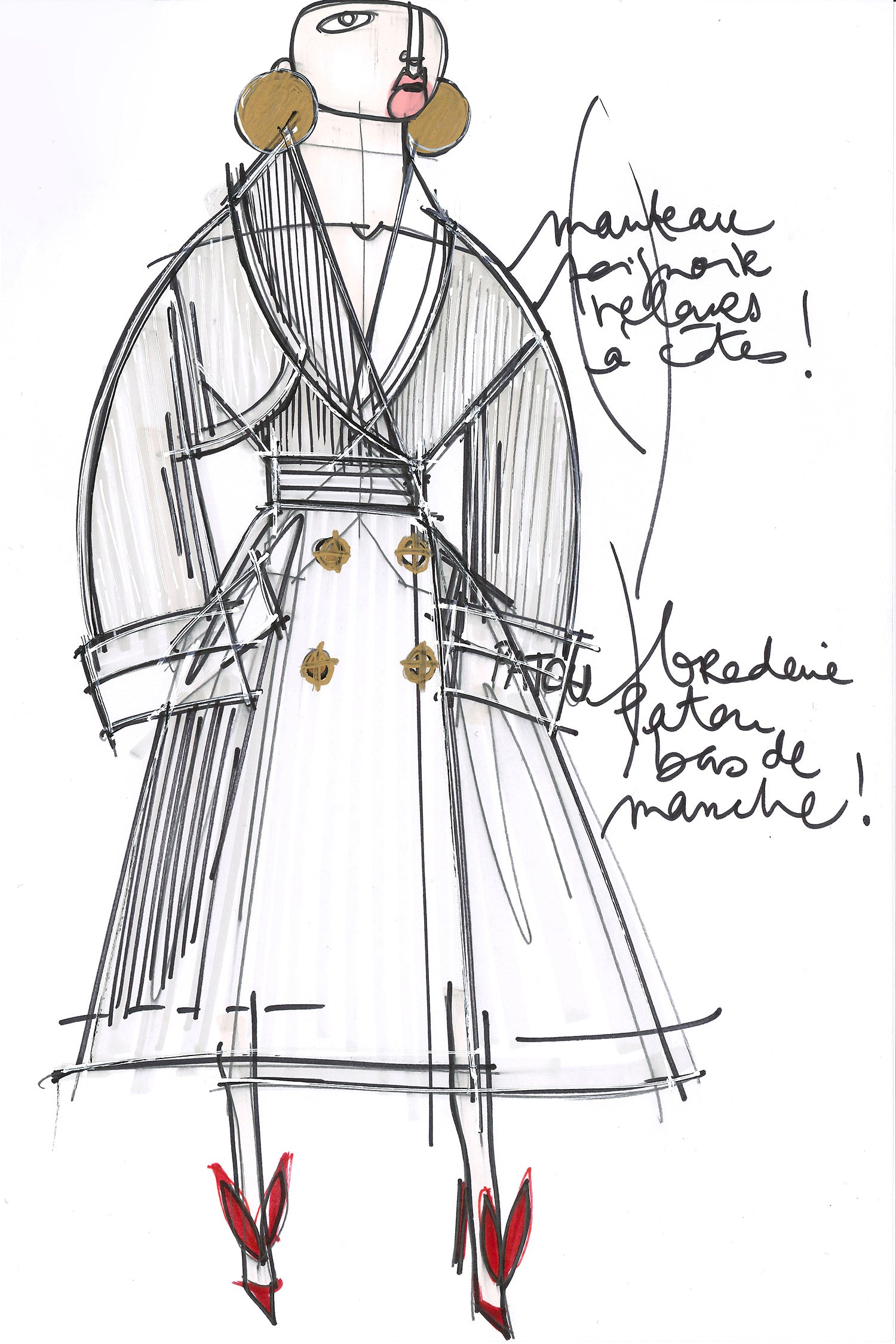 Patou - Corduroy trenchcoat - Pearl - A tailoring classic with a soft velvet touch.Signature Patou trenchcoat in pearl white corduroy. Double-breasted style with a slight A-line silhouette. Button fastening and belted waist. Two pockets at the sides. Fully lined.