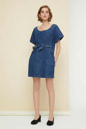 Bow denim minidress