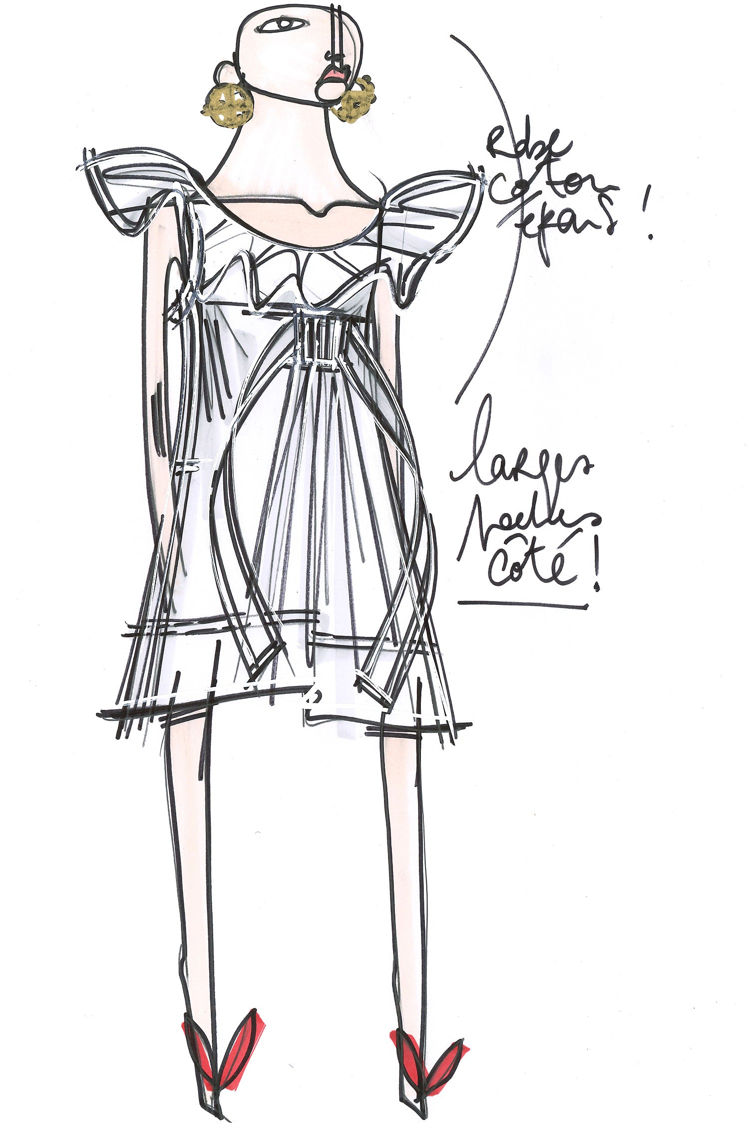 Patou - Robe à volants en coton chevronné - Pearl - Les volants donne de la légèreté au coton.Robe courte en coton blanc perle à motifs chevrons. Surpiqûres ton-sur-ton. Silhouette légèrement évasée. Modèle sans manches avec encolure volantée. Détail froncé et pans de tissus à l’avant. Poches latérales. Glissière cachée sur le côté.