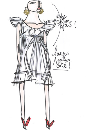 Robe à volants en coton chevronné