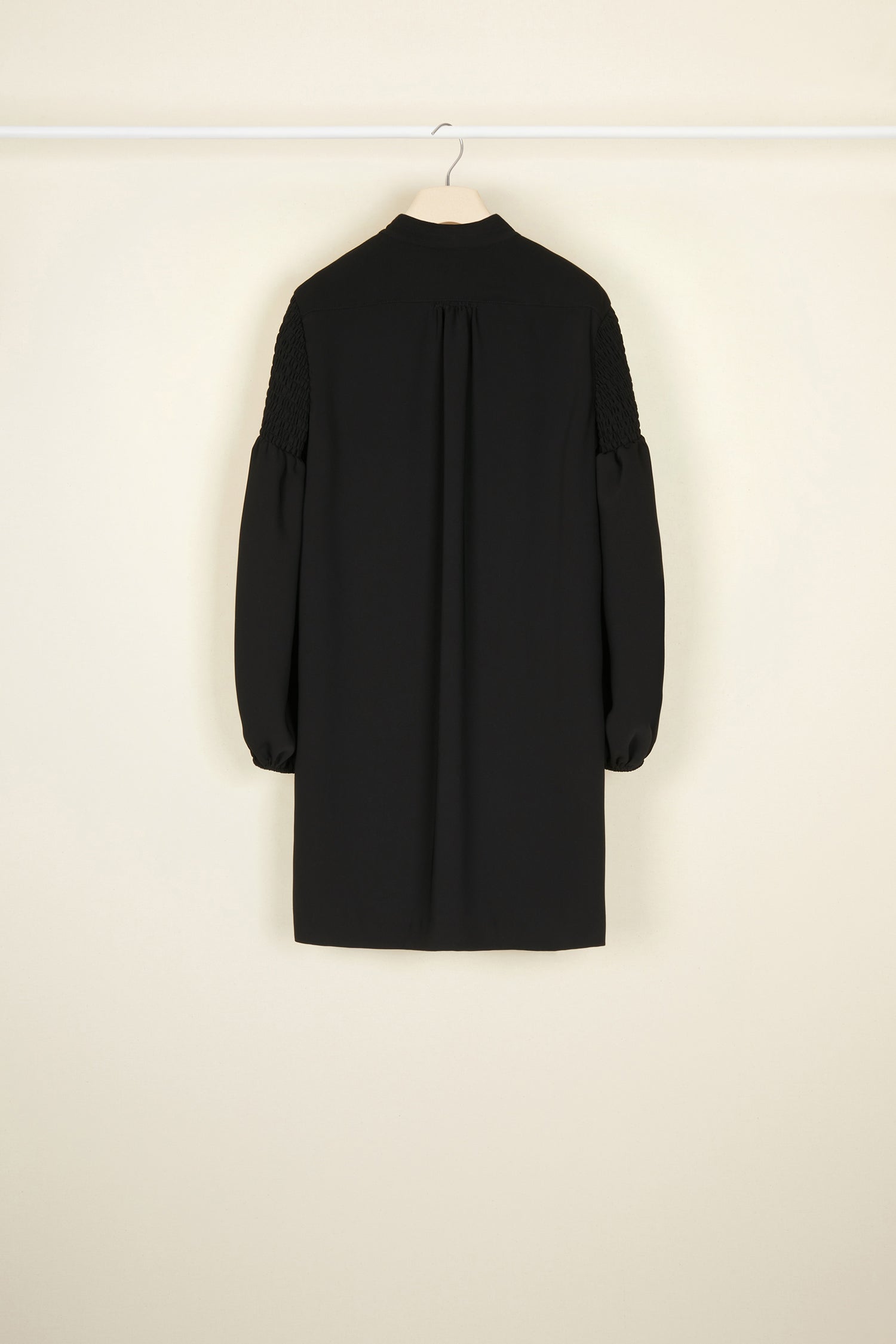 Patou - Lace bib dress - Black - The day dress is best worn with a touch of lace.Black cady dress with white lace bib. Mother-of-pearl buttons down the front. Long sleeves, smocked at the top with elasticated cuffs. Pockets at the sides.