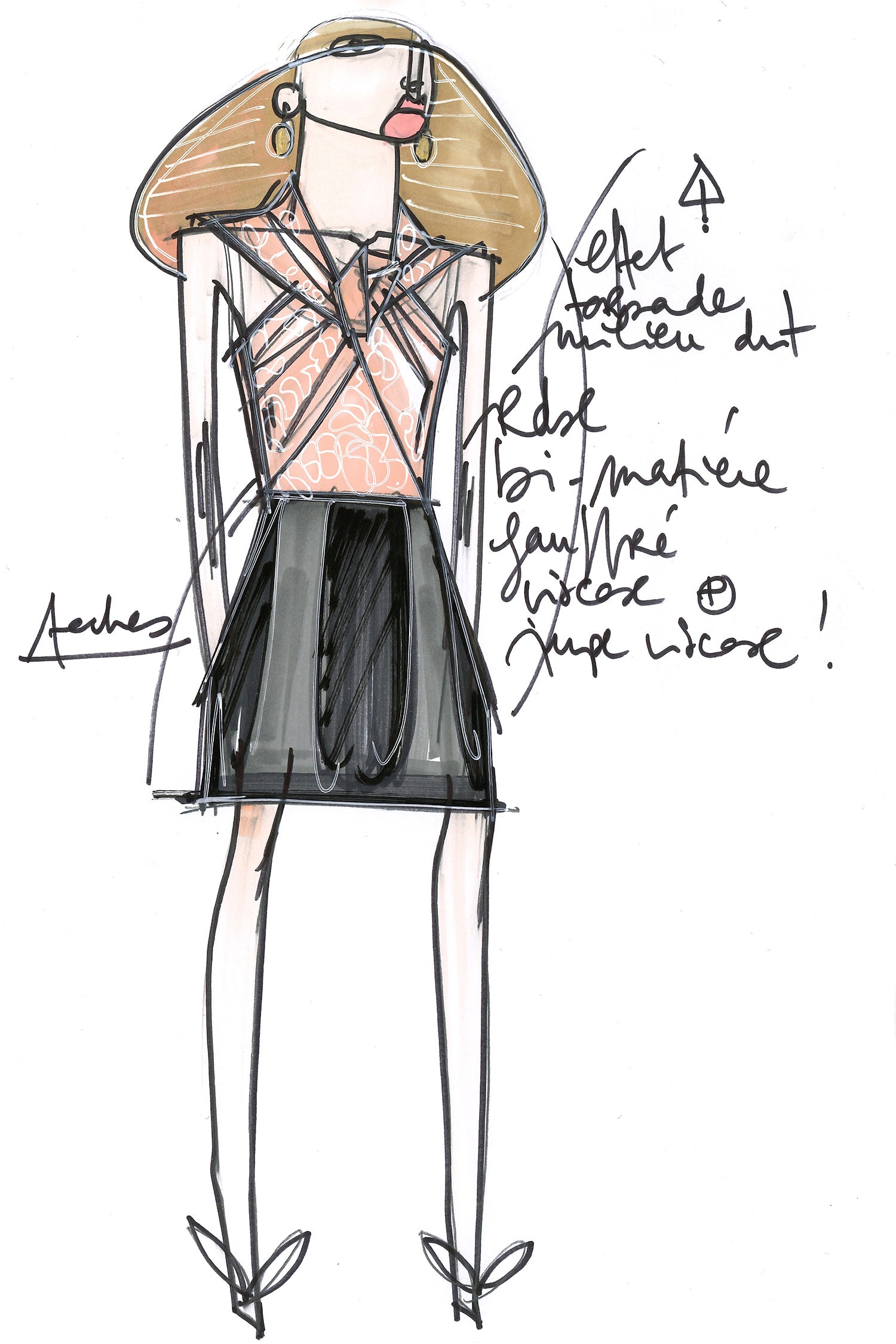 Patou - Two-tone twist front minidress - Rose Black - Artfully twisted.Two-tone minidress featuring a light pink cloqué top. Twisted neckline at the front, zip fastening at the back. Black cady skirt with box pleats at the front. Two pockets at the sides. Lined