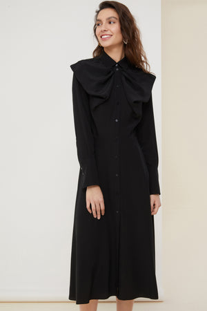 Bow neckline midi silk dress