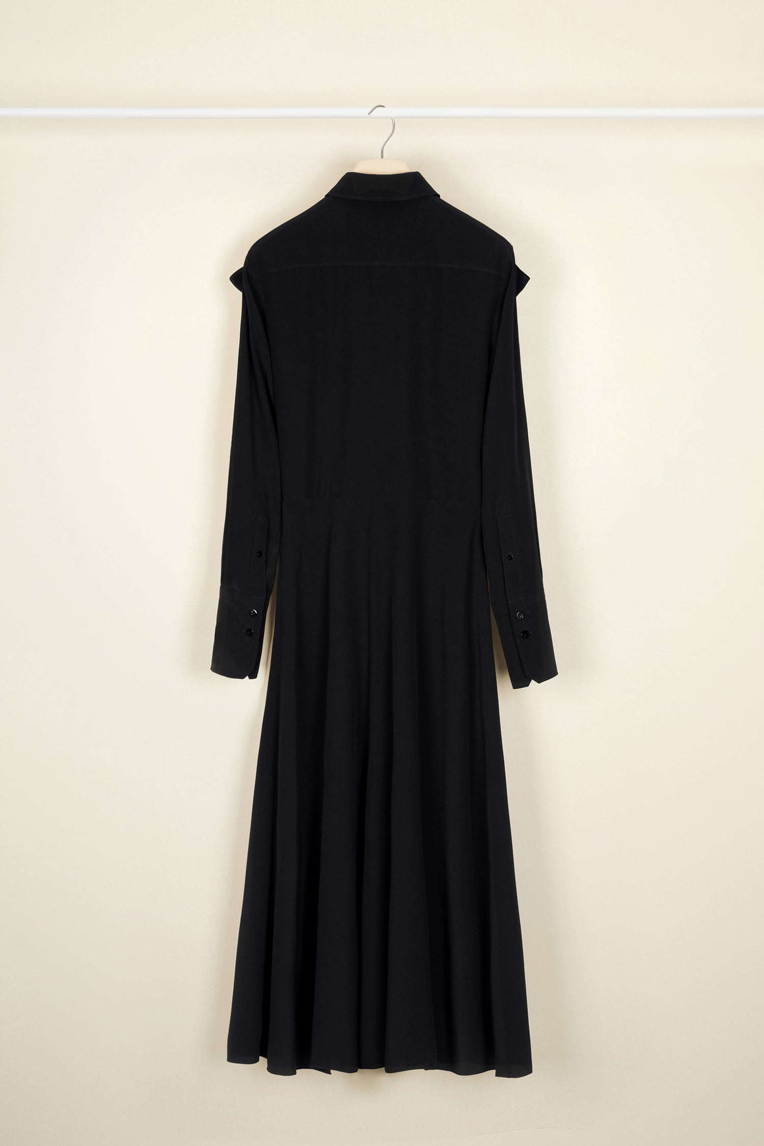 Patou - Bow neckline midi silk dress - Black - A bodice draped into a bow.A new signature Patou neckline in black silk crepe. Midi shirt dress with button fastening at the front. Buttoned cuffs.