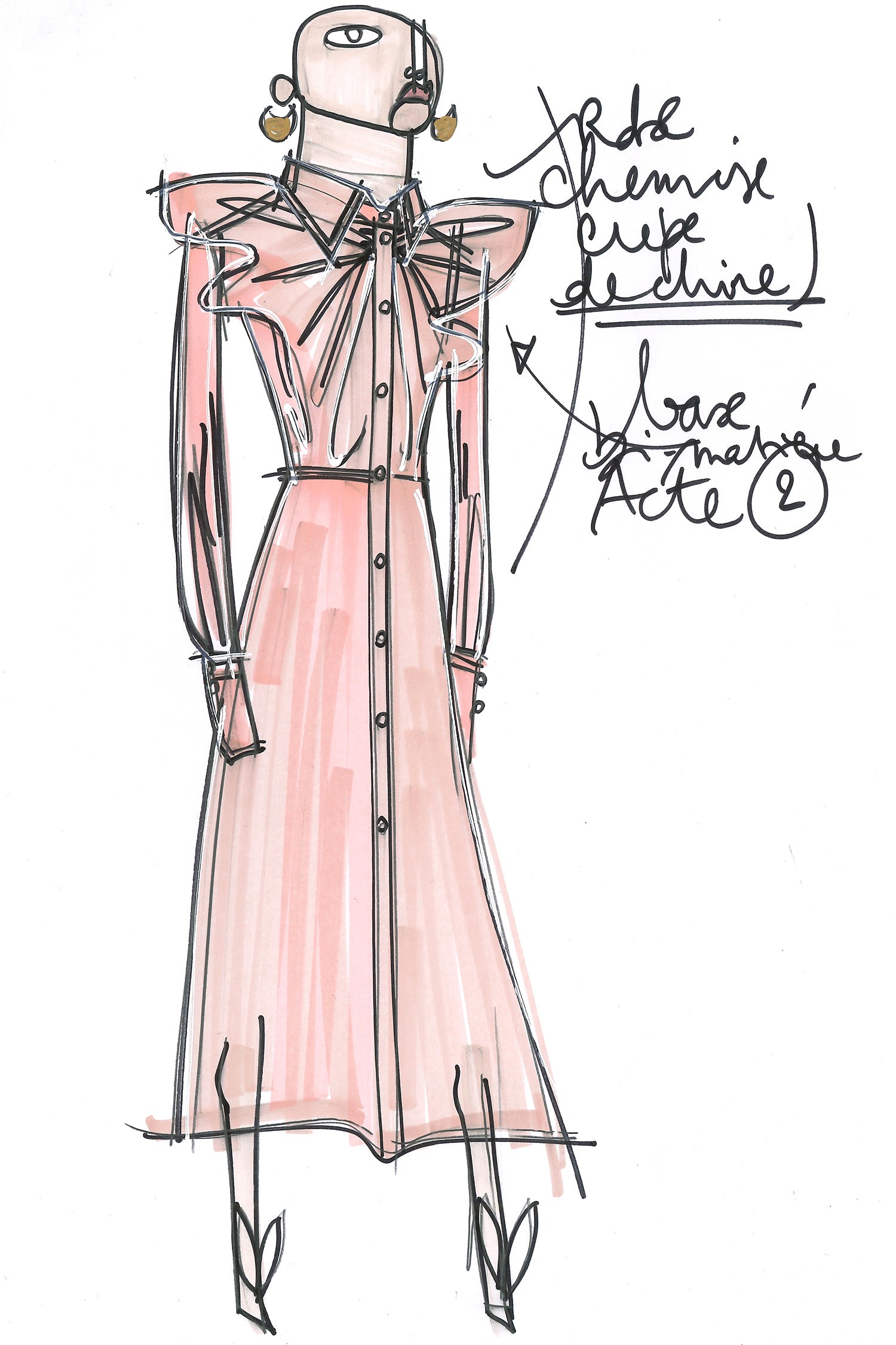 Patou - Bow neckline midi silk dress - Black - A bodice draped into a bow.A new signature Patou neckline in black silk crepe. Midi shirt dress with button fastening at the front. Buttoned cuffs.