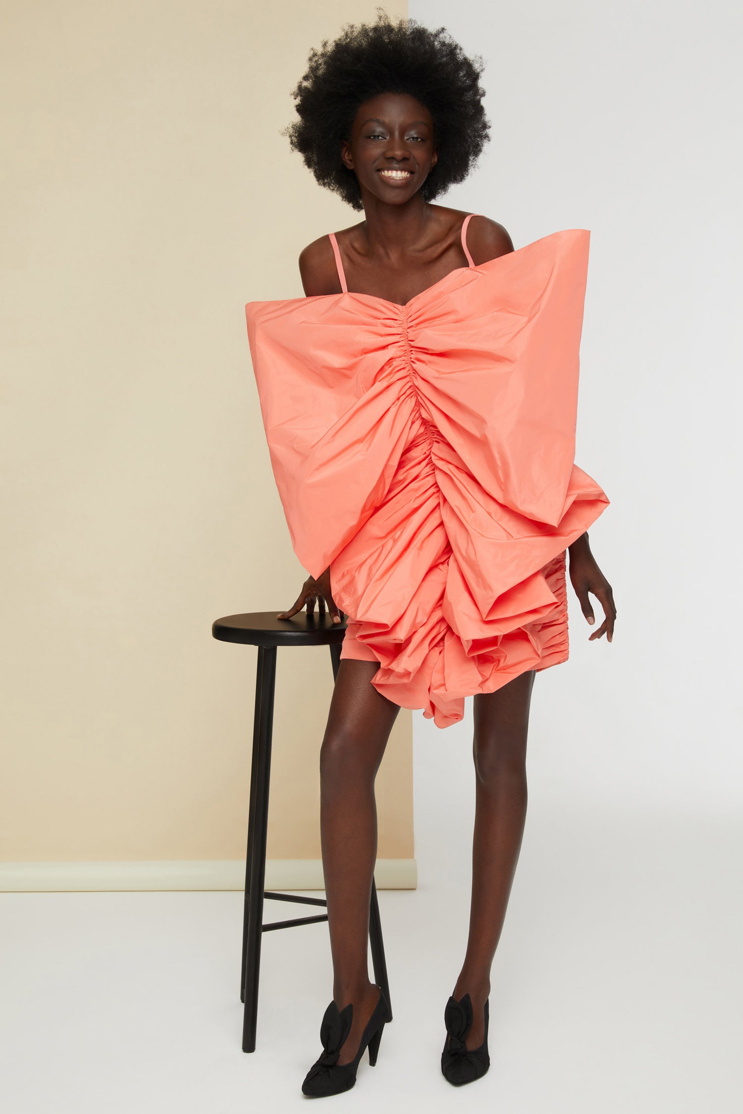Patou - Butterfly faille dress - Tangerine - Mademoiselle Butterfly. Tangerine eco-conscious faille dress. Fitted ruched silhouette with butterfly design at the front. Sweetheart neckline, thin straps. Zip fastening at the side.