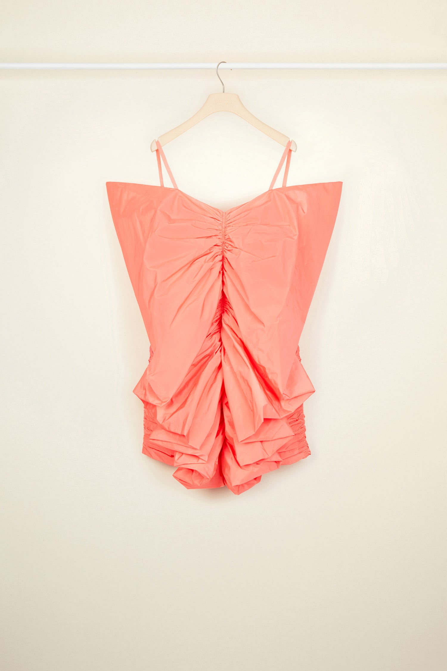 Patou - Butterfly faille dress - Tangerine - Mademoiselle Butterfly. Tangerine eco-conscious faille dress. Fitted ruched silhouette with butterfly design at the front. Sweetheart neckline, thin straps. Zip fastening at the side.