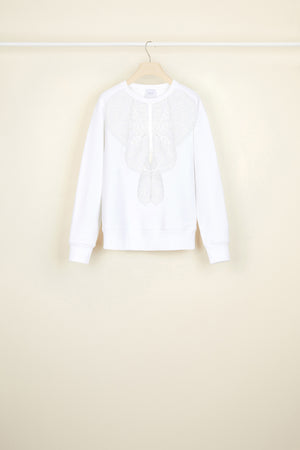 Felpa in cotone con pettorina in pizzo