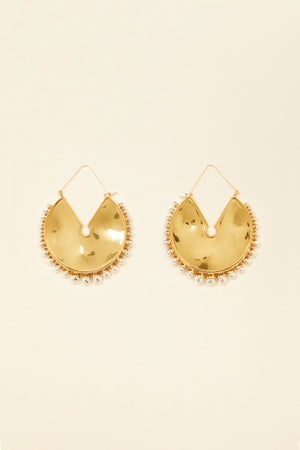 Circular brass and pearl earrings