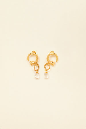 Circular brass and pearl earrings