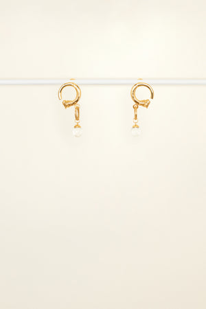 Circular brass and pearl earrings