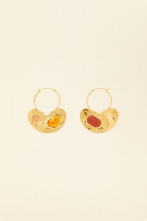 Orecchini piccoli in ottone martellato e pietre