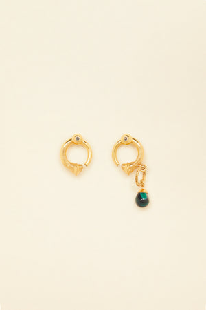 Asymmetrical brass and stone earrings