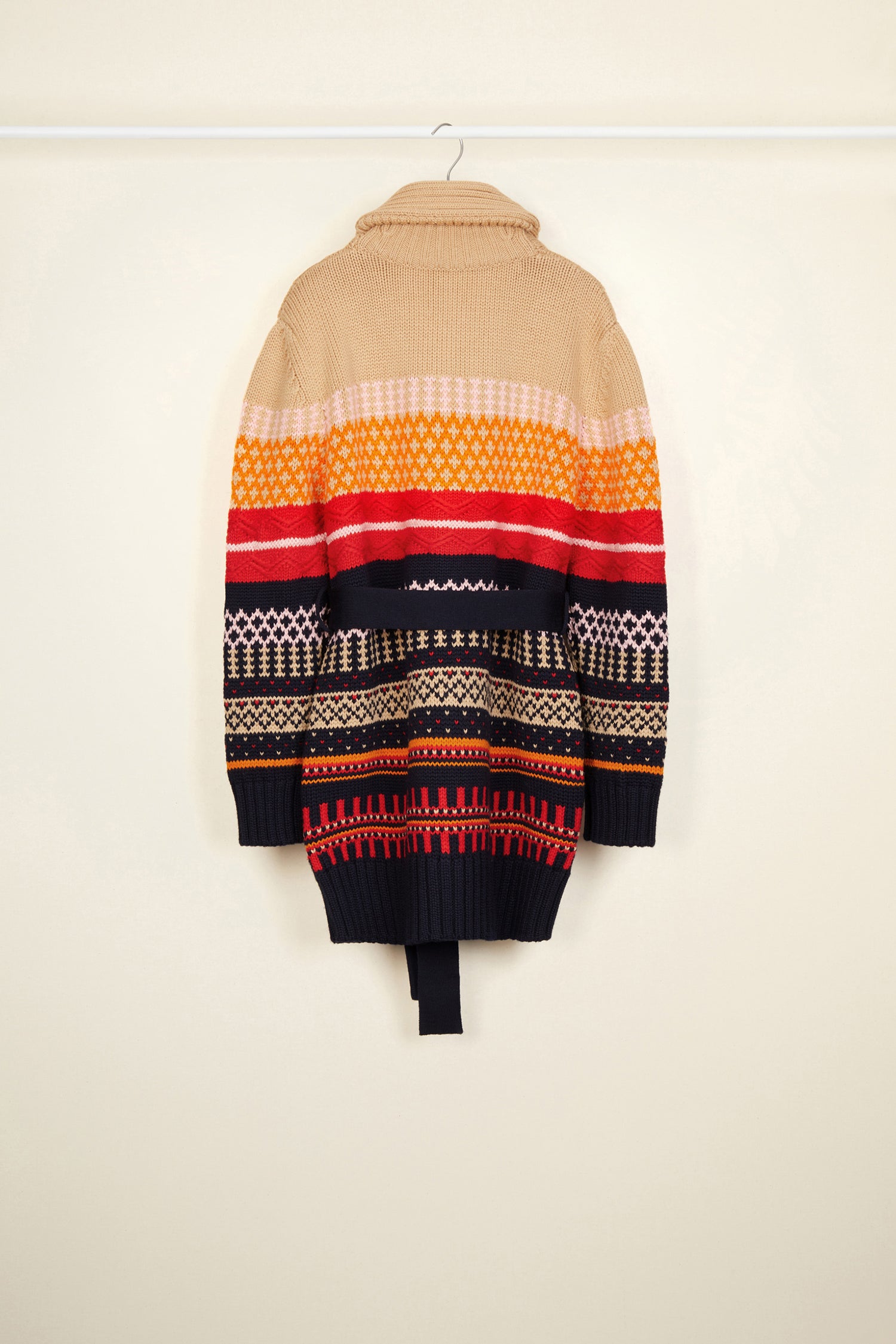 Patou - Oversized jacquard cardigan - Multicolor - Cosy yet bold: the new cardigan.Oversized jacquard wool cardigan in Act 4’s colour palette. Shawl collar. Button fastening at the front with a belt at the waist. Two pockets with a Patou label on one side.