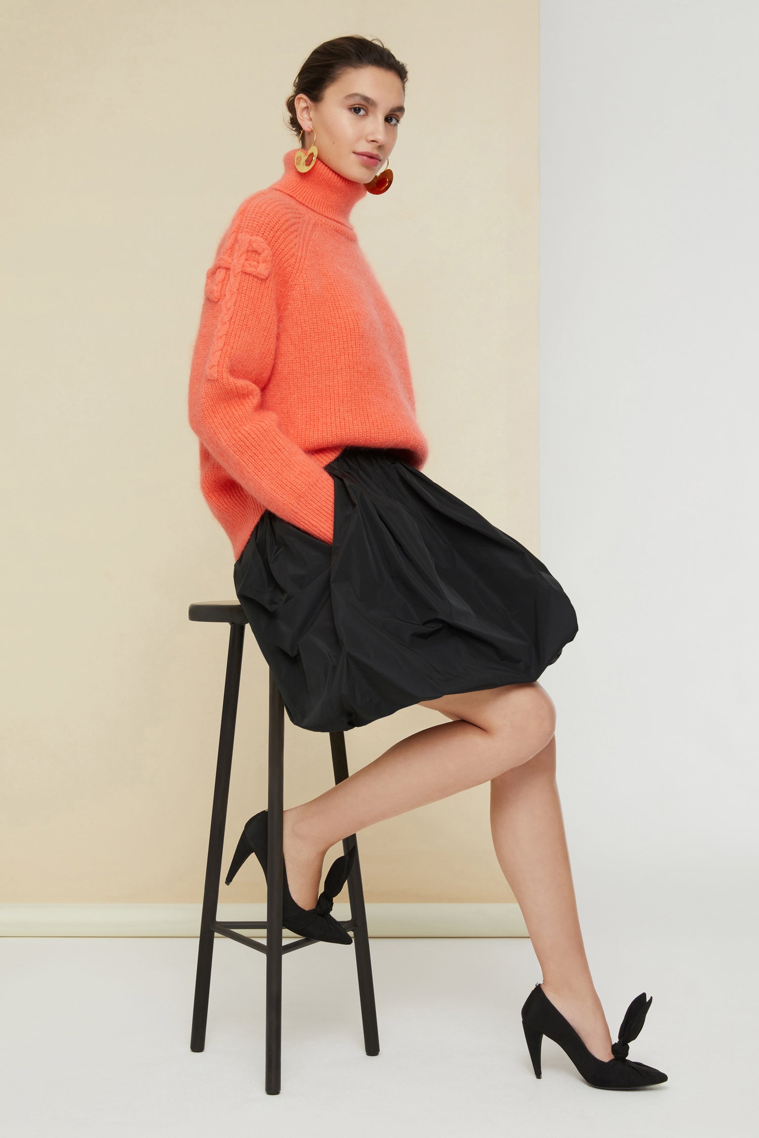 Patou - Mohair blend turtleneck jumper - Coral - Reinventing a signature.Coral red turtleneck jumper in a wool and mohair blend. Loose fit. Cable knit JP logo on both sleeves.