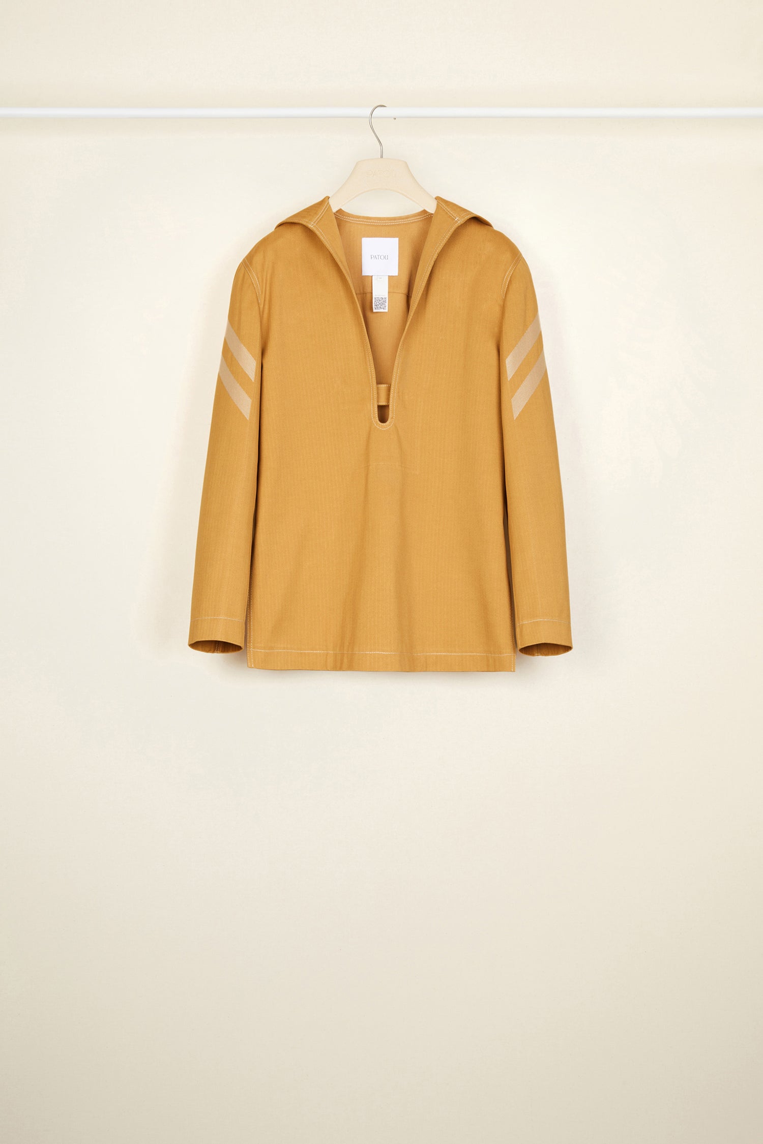 Patou - Herringbone cotton sailor tunic - Copper - A strong silhouette comes alive with a distinctive pattern.Copper-hued heavy herringbone cotton tunic. Sailor-style collar with a deep V neckline and non-removable button tab at the front; signature flap at the back with embroidered Jean Patou signature. Flared silhouette with side slits. Contrast stitching all over.