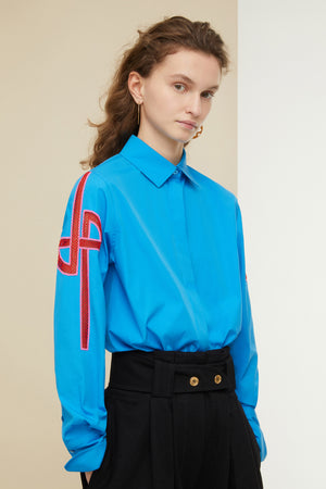 Camicia in cotone bio con logo ricamato