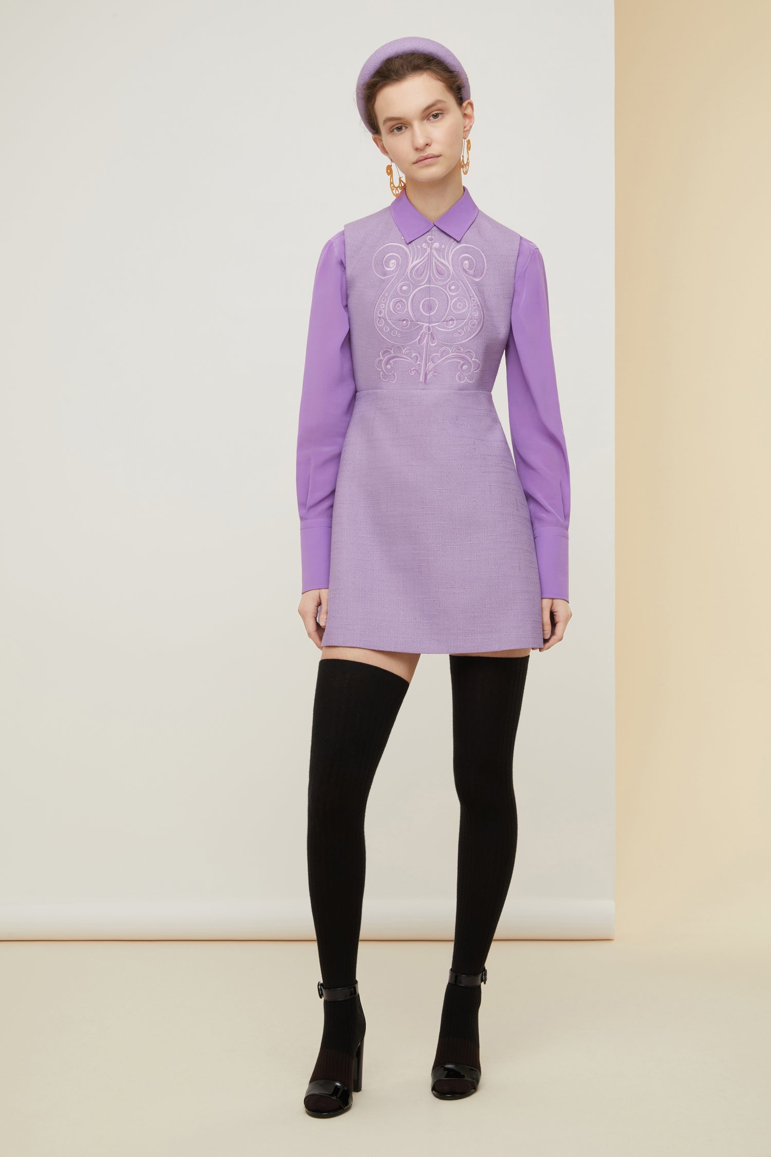 Patou - Embroidered mini dress in organic tweed - Lavender - Embroidery, the Patou way to tell a story.Lavender cotton and wool tweed mini dress. Floral embroideries inspired by Fantasia Botanica’s signature print; three-tone thread to provide extra depth. Sleeveless style with fitted bodice. Zip fastening and signature curved seam the back.Flared skirt with pockets at the sides and darts at the back.