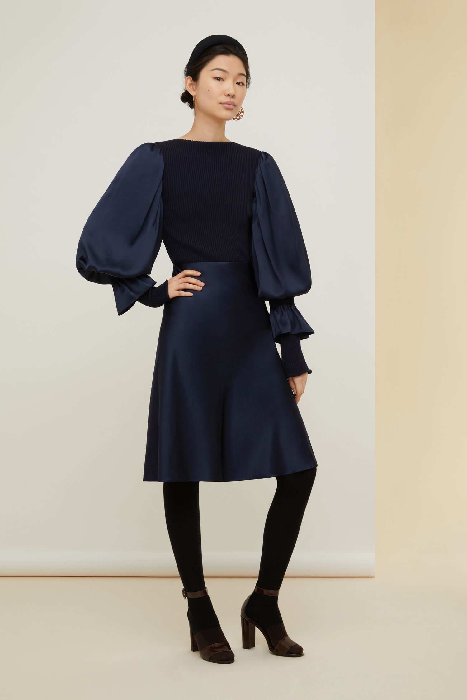 Patou | Puff sleeve satin and wool dress Patou | Puff sleeve satin and wool dress