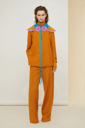 Collarless double-breasted jacket in organic wool