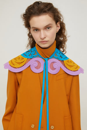 Collarless double-breasted jacket in organic wool