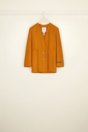 Collarless double-breasted jacket in organic wool