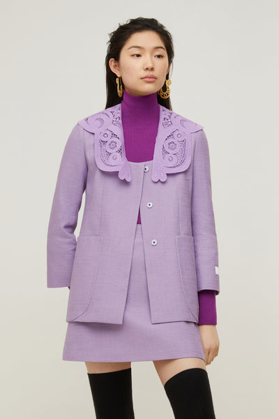 Patou | Organic tweed jacket with guipure collar