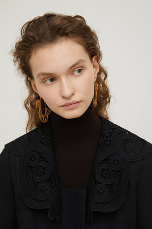 Giacca in tweed bio con collo in guipure