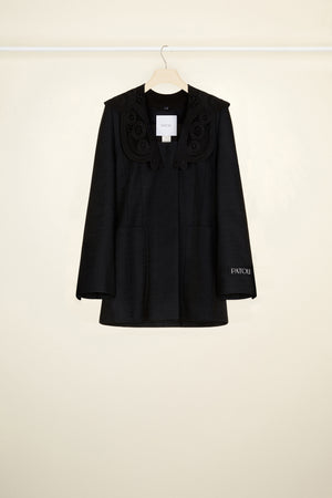 Giacca in tweed bio con collo in guipure