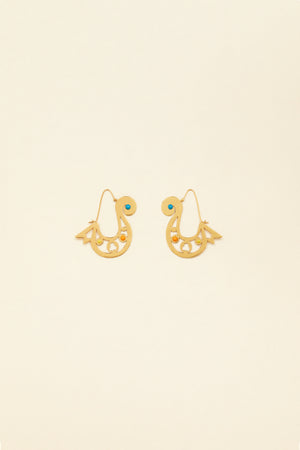 Créoles à découpes asymétriques en laiton doré et perles colorées